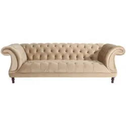 Chesterfield-Dreisitzer-Sofa in Velours Sandfarben