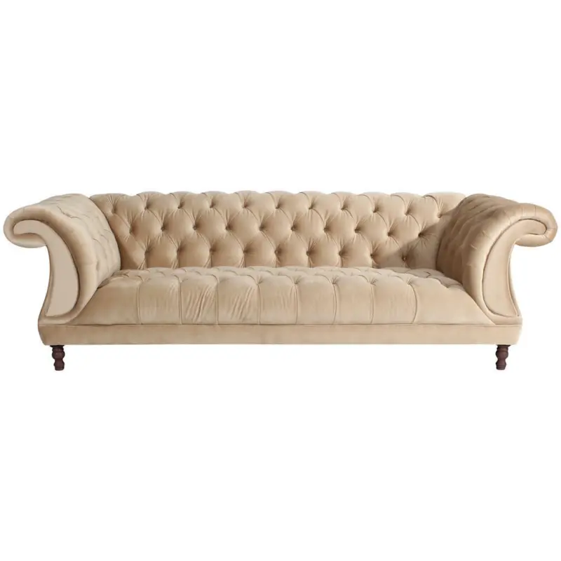 Chesterfield-Dreisitzer-Sofa in Velours Sandfarben