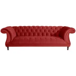 Chesterfield-Dreisitzer-Sofa in Velours Hellrot