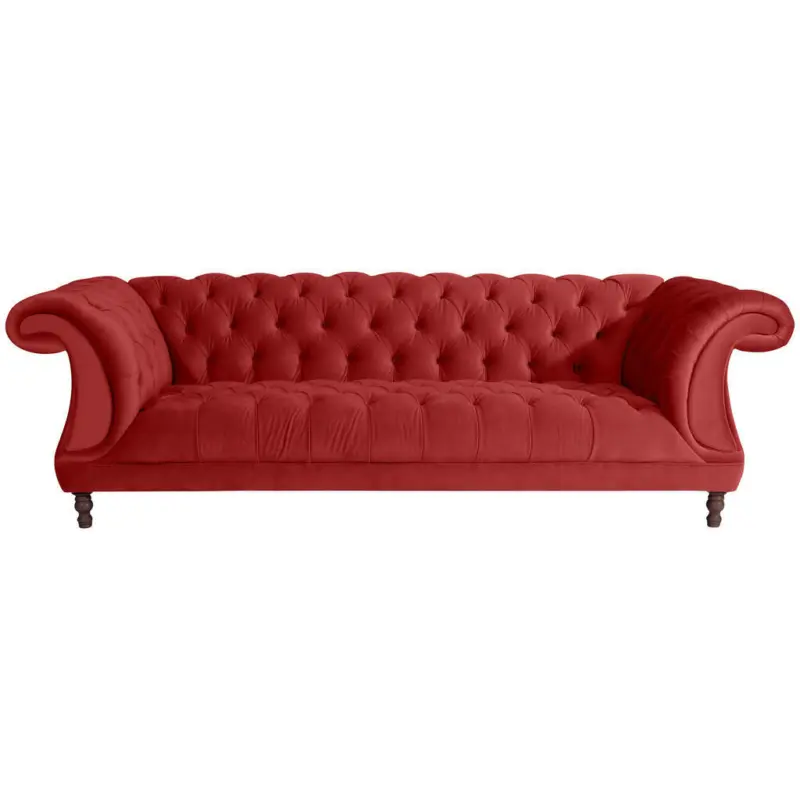 Chesterfield-Dreisitzer-Sofa in Velours Hellrot