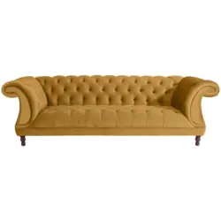 Chesterfield-Dreisitzer-Sofa in Velours Gelb