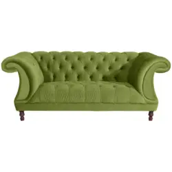 Chesterfield-Zweisitzer-Sofa in Velours Olivgr&uuml;n