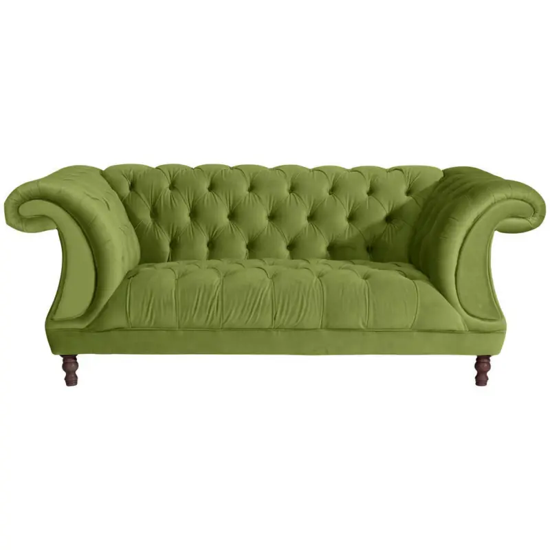 Chesterfield-Zweisitzer-Sofa in Velours Olivgr&uuml;n