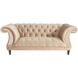 Chesterfield-Zweisitzer-Sofa in Velours Sandfarben