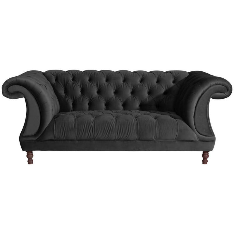 Chesterfield-Zweisitzer-Sofa in Velours Schwarz