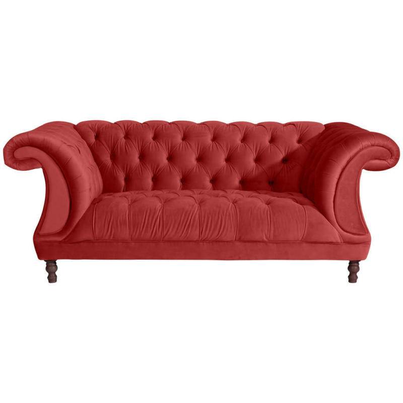 Chesterfield-Zweisitzer-Sofa in Velours Hellrot