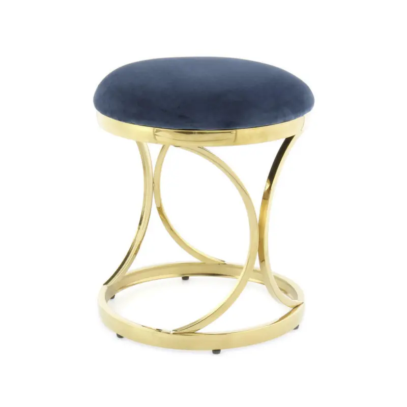 Hocker in Metall, Textil Blau, Goldfarben