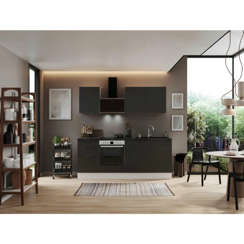 K&uuml;chenblock 220 cm in Grau, Wei&szlig;