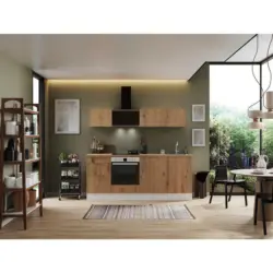 K&uuml;chenblock 220 cm in Wei&szlig;, Eiche Artisan