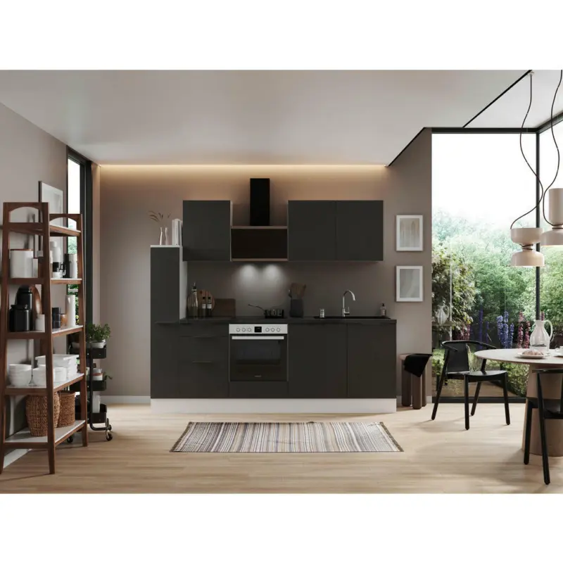 K&uuml;chenblock 250 cm in Grau, Wei&szlig;