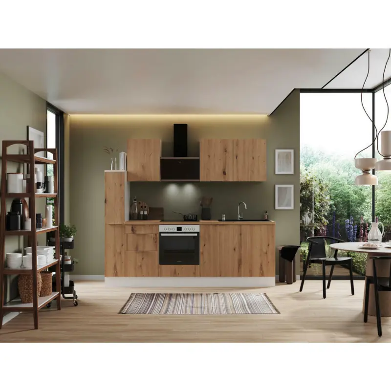 Küchenblock 250 cm in Weiß, Eiche Artisan