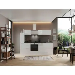 Küchenblock 250 cm in Weiß, Weiß Hochglanz