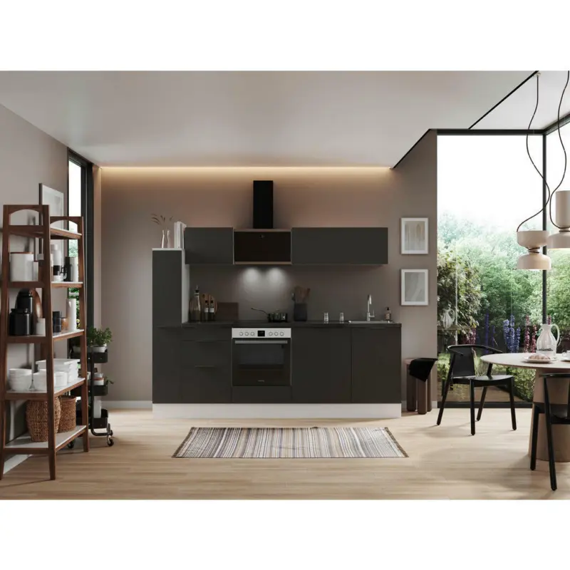 K&uuml;chenblock 250 cm in Grau, Wei&szlig;