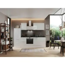 Küchenblock 280 cm in Weiß, Weiß Hochglanz