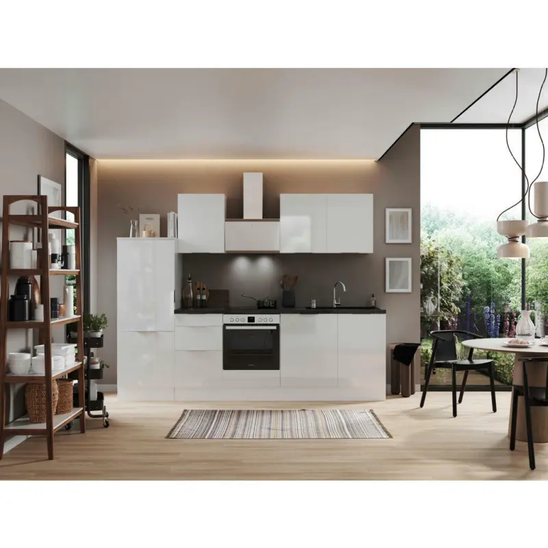 Küchenblock 280 cm in Weiß, Weiß Hochglanz