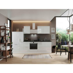 Küchenblock 310 cm in Weiß, Weiß Hochglanz