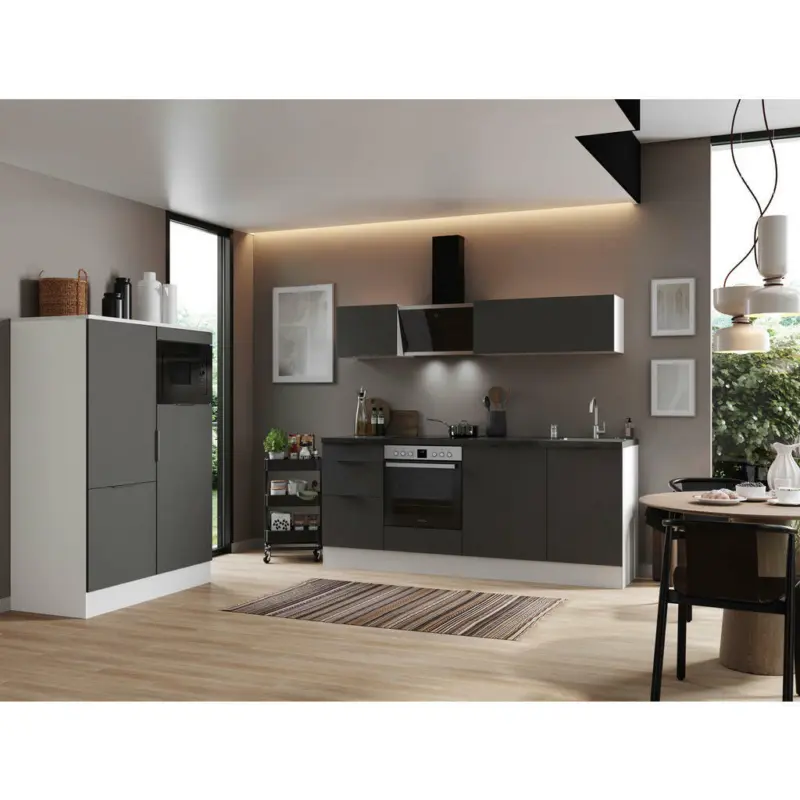 K&uuml;chenblock 340 cm in Grau, Wei&szlig;