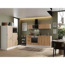 Küchenblock 340 cm in Weiß, Eiche Artisan