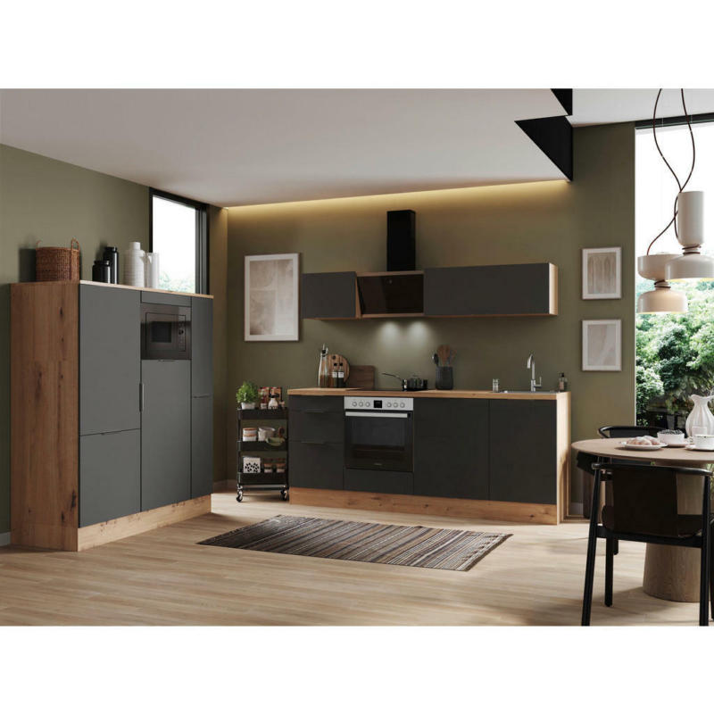 Küchenblock 370 cm in Grau, Eiche Artisan