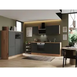 K&uuml;chenblock 370 cm in Grau, Eiche Artisan