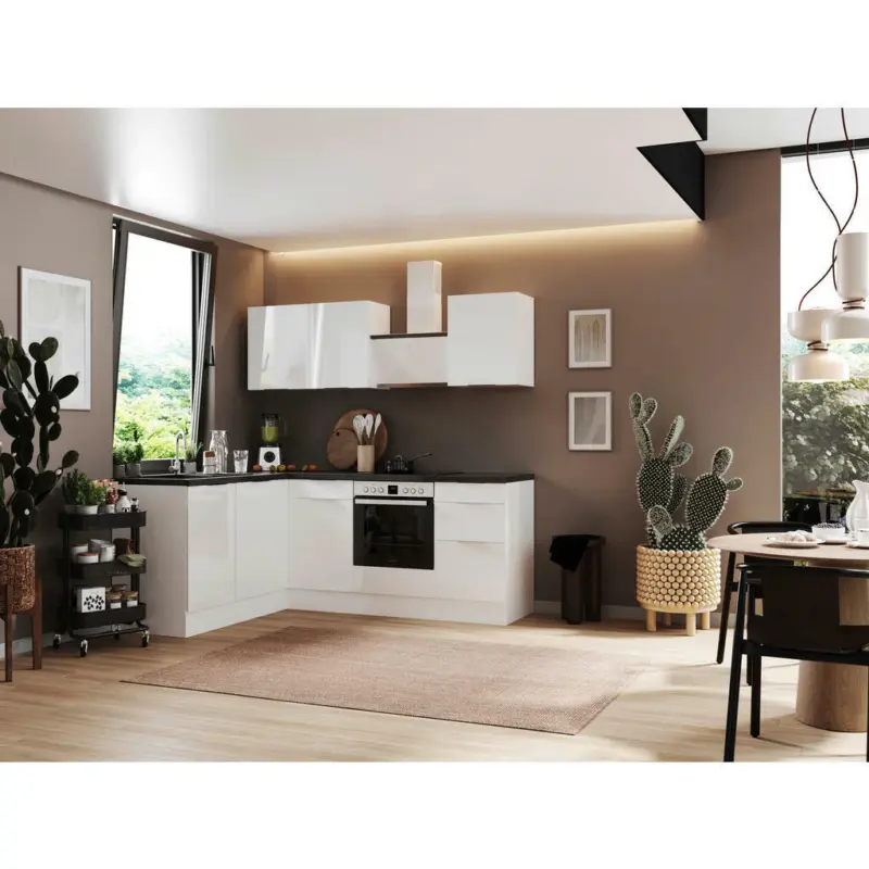 Eckk&uuml;che 175/220 cm in Wei&szlig;, Wei&szlig; Hochglanz