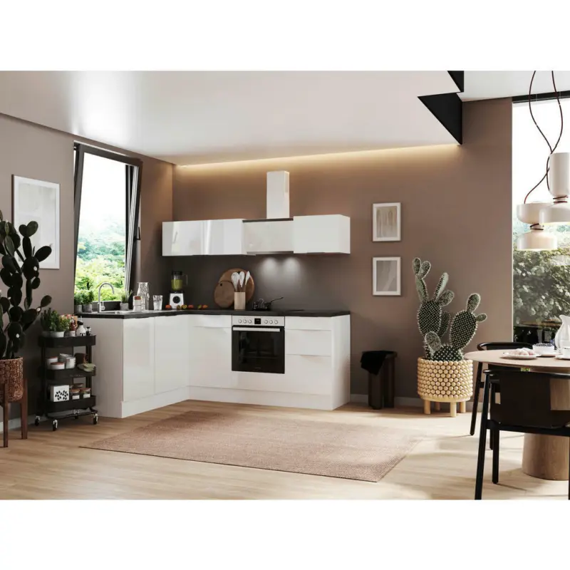 Eckk&uuml;che 175/220 cm in Wei&szlig;, Wei&szlig; Hochglanz