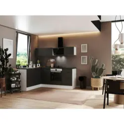 Eckküche 175/220 cm in Grau, Weiß