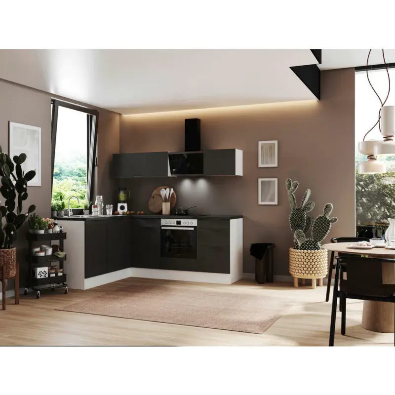 Eckküche 175/220 cm in Grau, Weiß