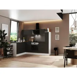 Eckküche 175/250 cm in Grau, Weiß