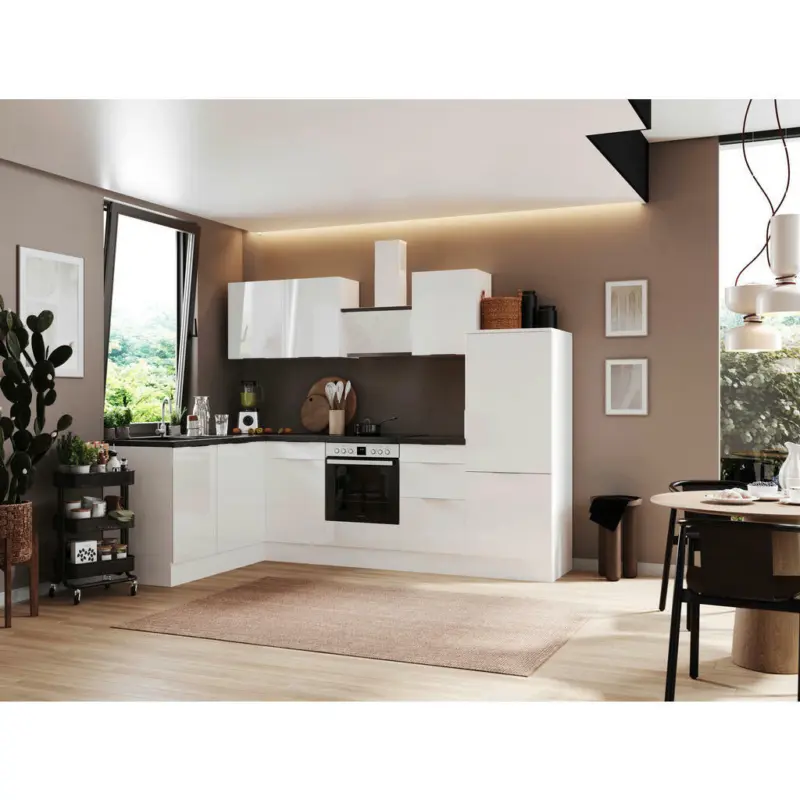 Eckk&uuml;che 175/280 cm in Wei&szlig;, Wei&szlig; Hochglanz