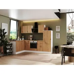 Eckk&uuml;che 175/280 cm in Wei&szlig;, Eiche Artisan