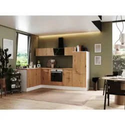 Eckküche 175/280 cm in Weiß, Eiche Artisan