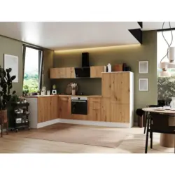 Eckk&uuml;che 175/310 cm in Wei&szlig;, Eiche Artisan