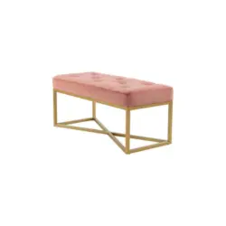 Hockerbank in Metall, Kunststoff, Textil, Holzwerkstoff Goldfarben, Altrosa