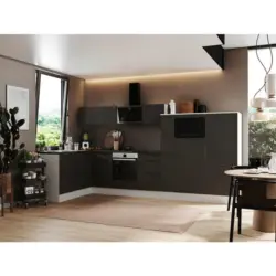 Eckküche 175/370 cm in Grau, Weiß