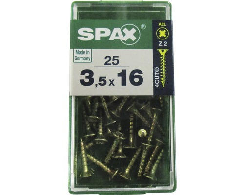 Spax Universalschraube Kreuzschlitz PZ 2, Senkkopf, Holz-Vollgewinde, 3,5x16 mm, 25 Stück