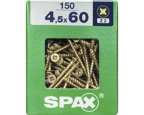 Spax Universalschraube Kreuzschlitz PZ 2, Senkkopf, Holz-Vollgewinde, 4,5x60 mm, 150 Stück