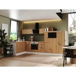 Eckküche 175/370 cm in Weiß, Eiche Artisan