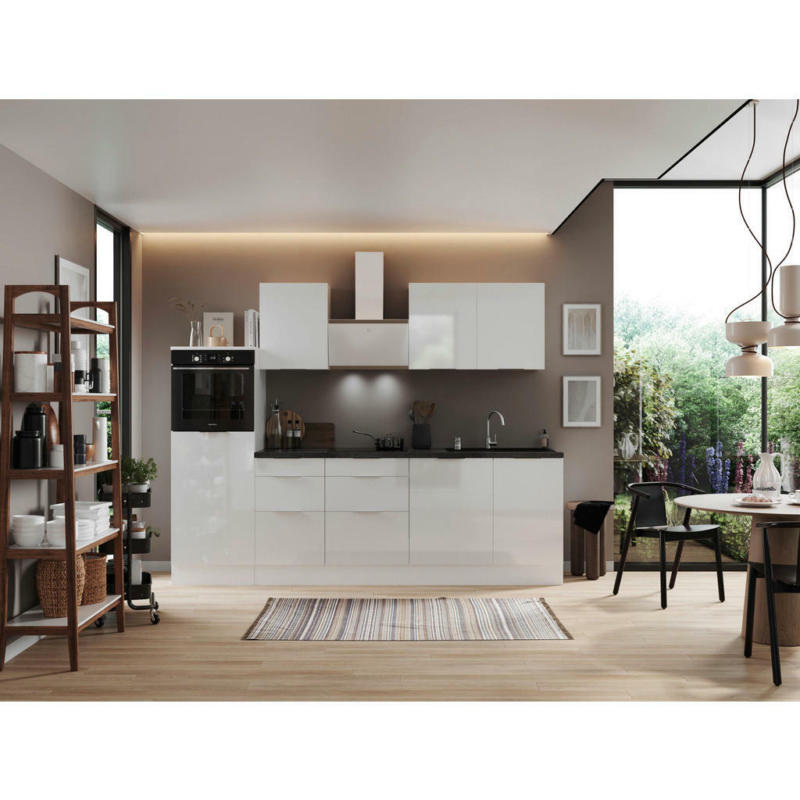 Küchenblock 280 cm in Weiß, Weiß Hochglanz