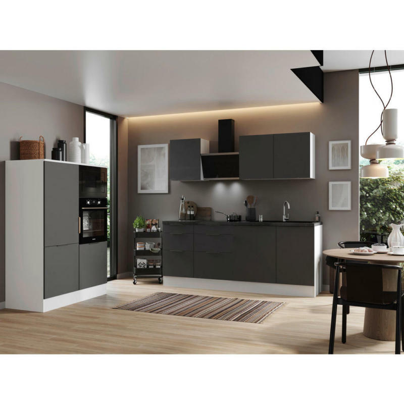 Küchenblock 340 cm in Grau, Weiß