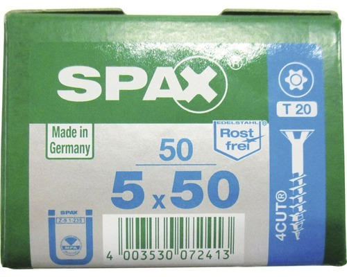 Spax Universalschraube, Edelstahl A2, Senkkopf T 20, Holz-Teilgewinde, 5x50 mm, 50 Stück