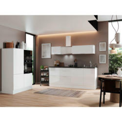 Küchenblock 340 cm in Weiß, Weiß Hochglanz