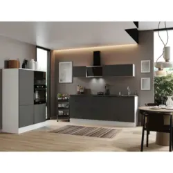 Küchenblock 340 cm in Grau, Weiß