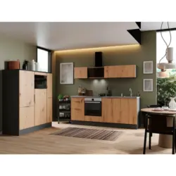 Küchenblock 370 cm in Grau, Eiche Artisan