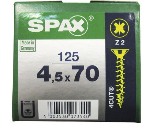 Spax Universalschraube Kreuzschlitz PZ 2, Senkkopf, Holz-Vollgewinde, 4,5x70 mm, 125 Stück