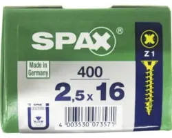 Spax Universalschraube Kreuzschlitz PZ 1, Senkkopf, Holz-Vollgewinde, 2,5x16 mm, 400 Stück