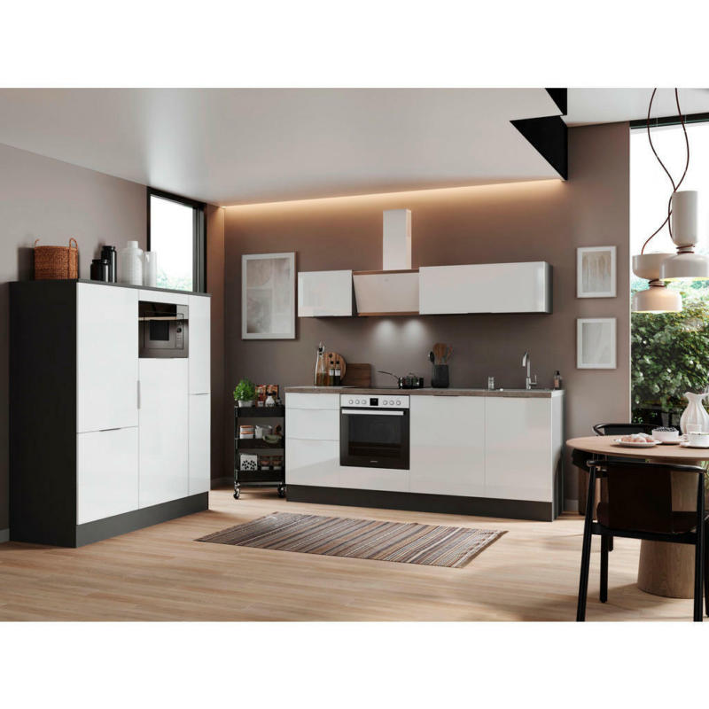 Küchenblock 370 cm in Grau, Weiß