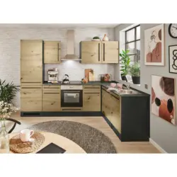 Eckküche 280/175 cm in Anthrazit, Eiche Artisan