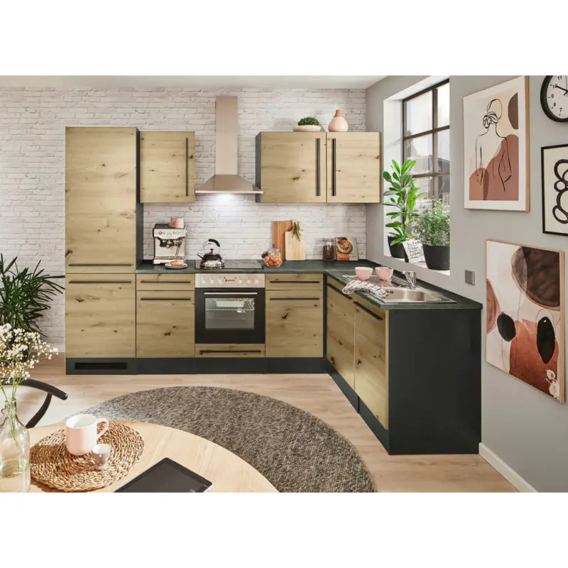 Eckküche 280/175 cm in Anthrazit, Eiche Artisan