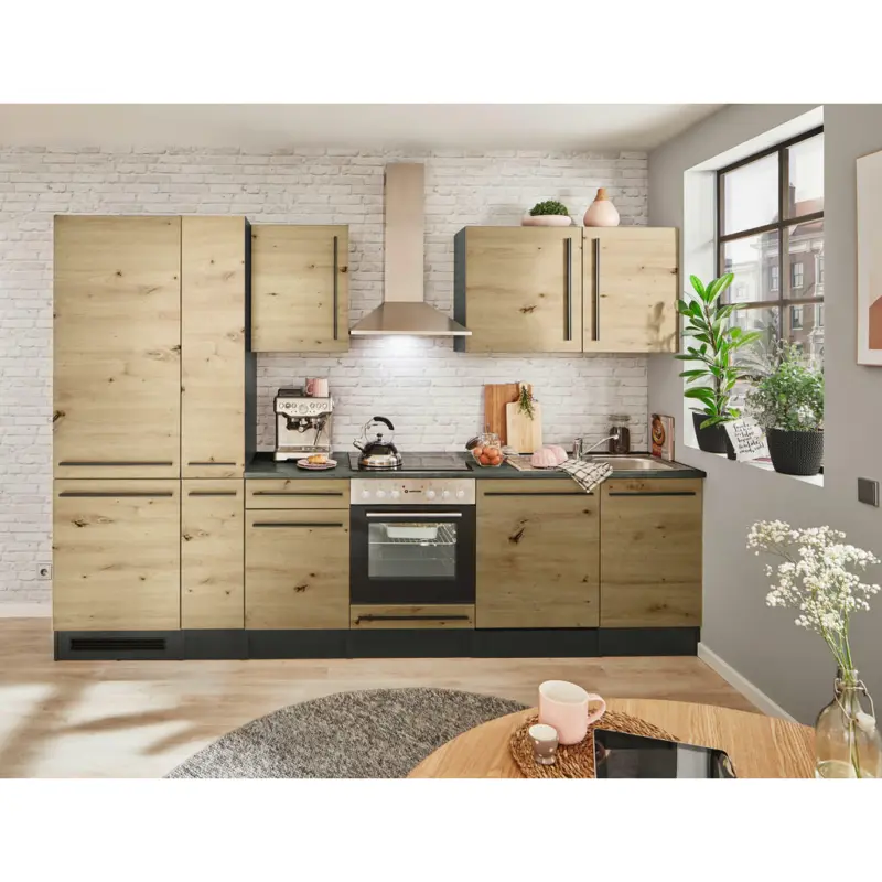 K&uuml;chenblock 310 cm in Anthrazit, Eiche Artisan